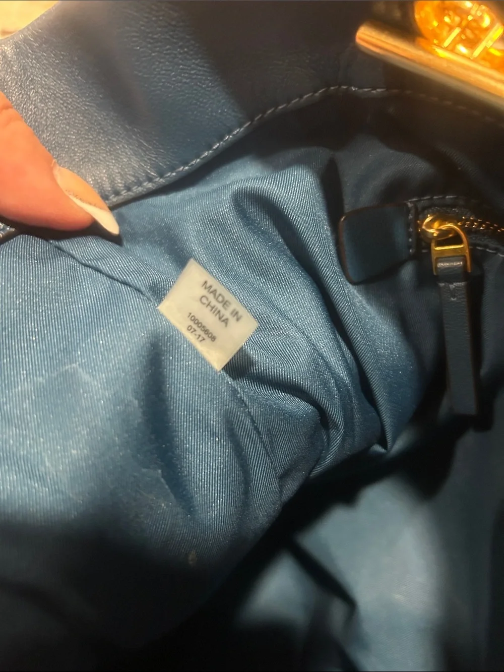 Tory Burch Quilted Navy Leather Tote with Gold Chain Handles GUC